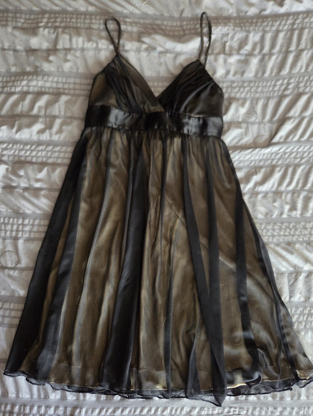 Sheer Black Y2K Babydoll Slip Dress with Satin Waist Tie